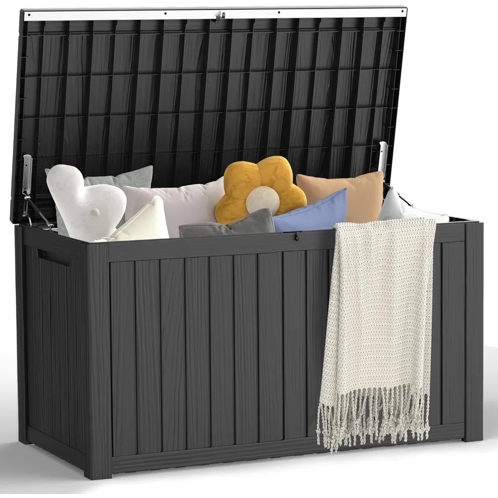 

180 gallon outdoor storage box, waterproof deck box with handles and lockable lid, resin patio storage box with hydraulic rods f