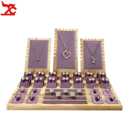 Set Jewelry Display Tray for Exhibitor Necklace Earring Rings Organizer Props Beautiful Pink Fabric Jewelry Showcase Frame