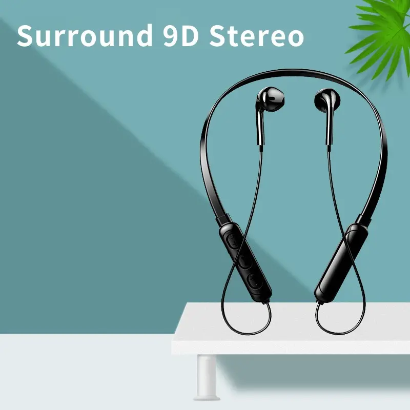 Draadloze 9D Bluetooth-headset met nekophanging, stereogeluidsreductie, universele 5.0 in-ear sportheadsetmicrofoon voor smartphone - afbeelding 1