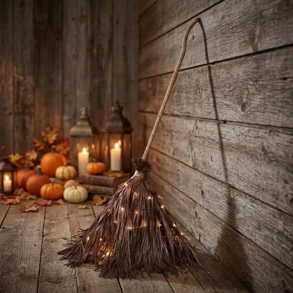 with Glowing Halloween Lighted Witch Broom Electric Rotating Moving Broomstick Floating Broomstick Plastic Witch Broomstick