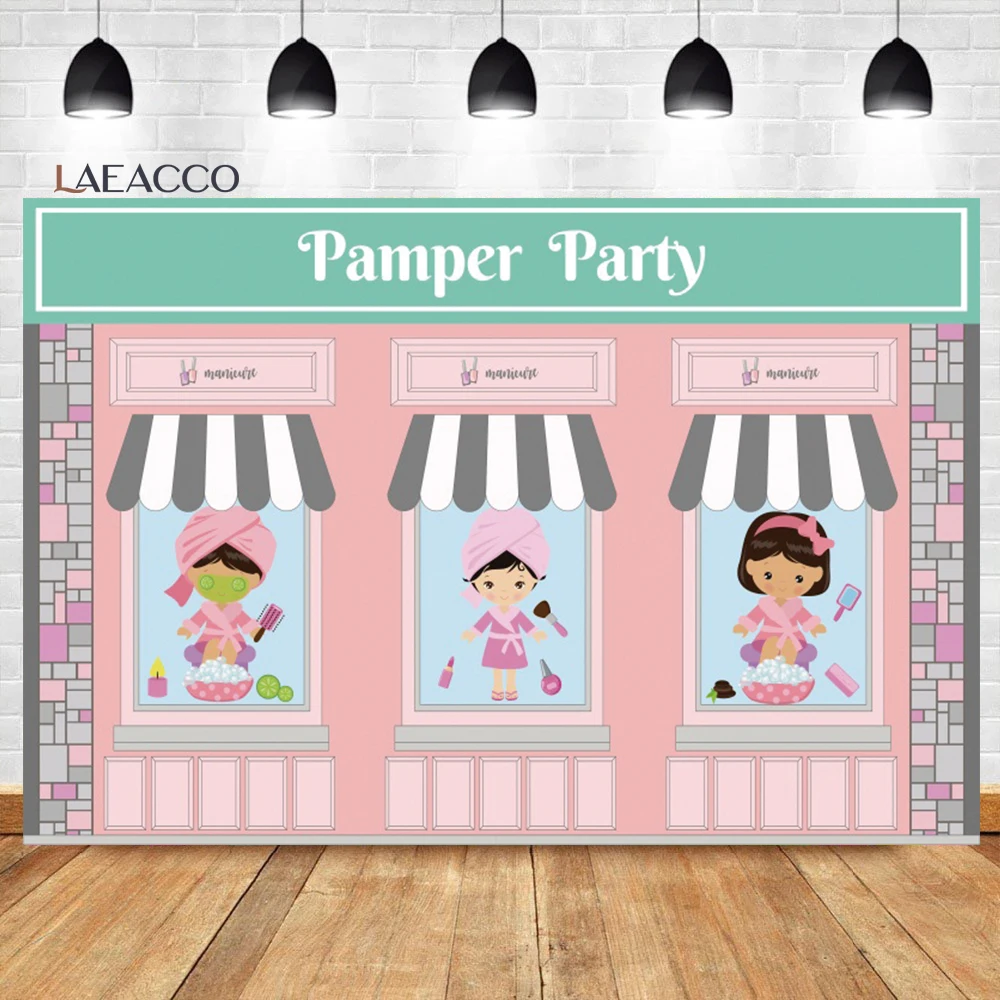 Laeacco Pamper Party Backdrop Pink SPA Bubbles Foot Bath Girls Lady Cosmetic Party Portrait Customized Photography Background