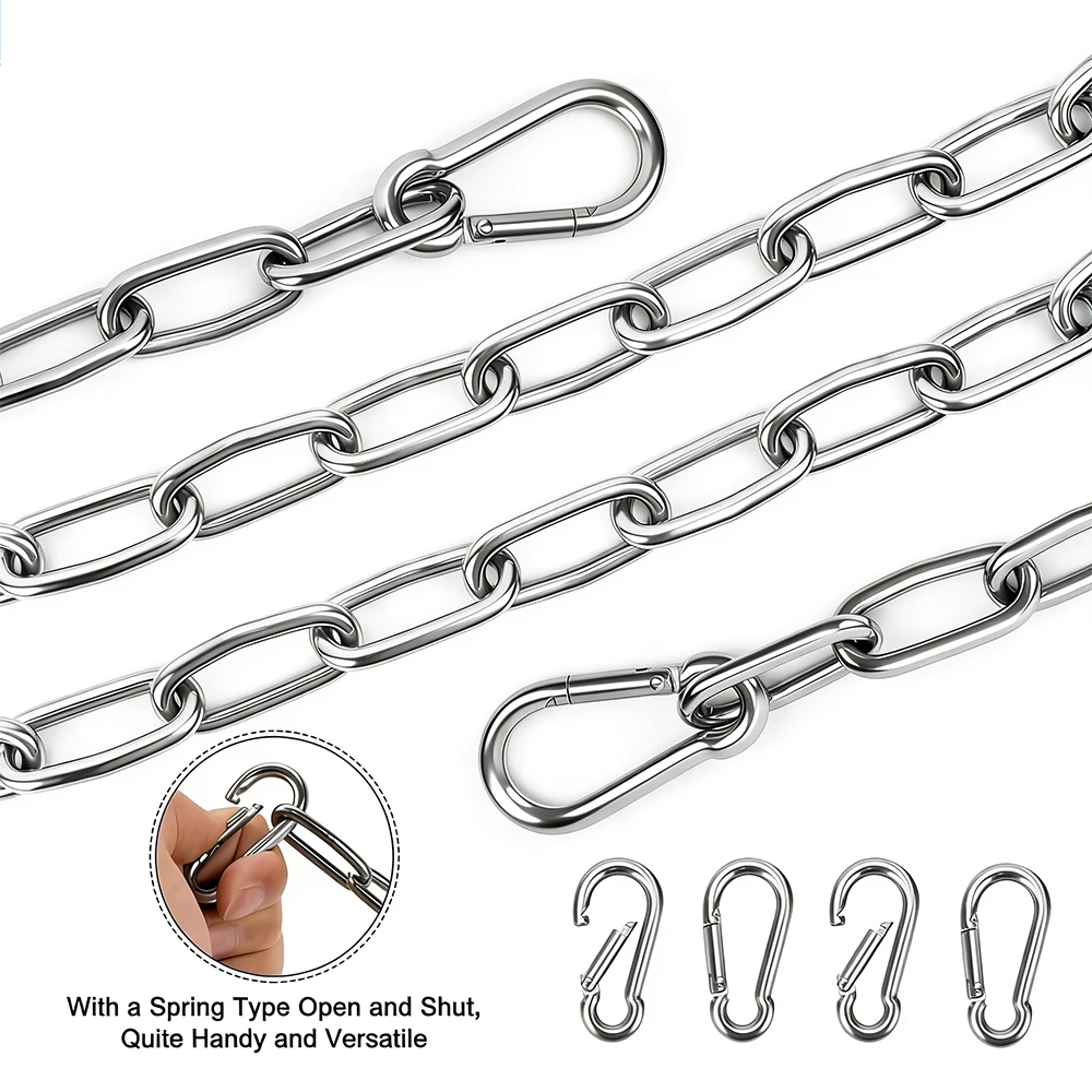 304 Stainless Steel Chains 2mm 2.5mm 3mm 4mm with Spring Buckle Suitable for Swings Hammocks Pet Traction and Clotheslines 1-10M