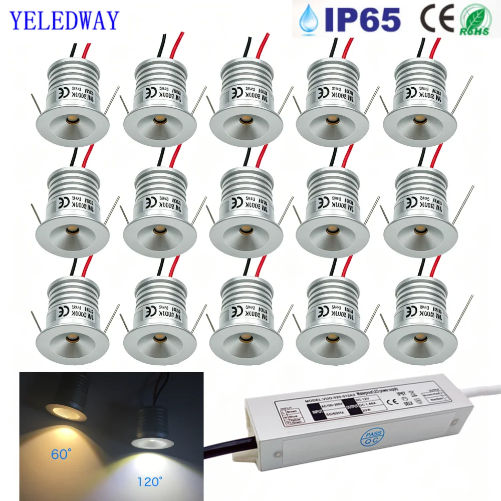 

12V Mini LED Spotlights IP65 Waterproof 25mm Recessed Ceiling Downlights Indoor Cabinet Spots Lights with Transformer 110V-220V