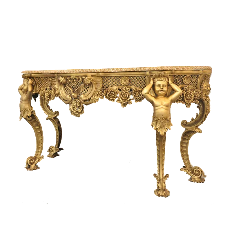 Antique Reproduction Rococo Style Brass Console Side Table L153W54H75cm  Luxury Copper Furniture for Entrance Lobbby Fine Arts