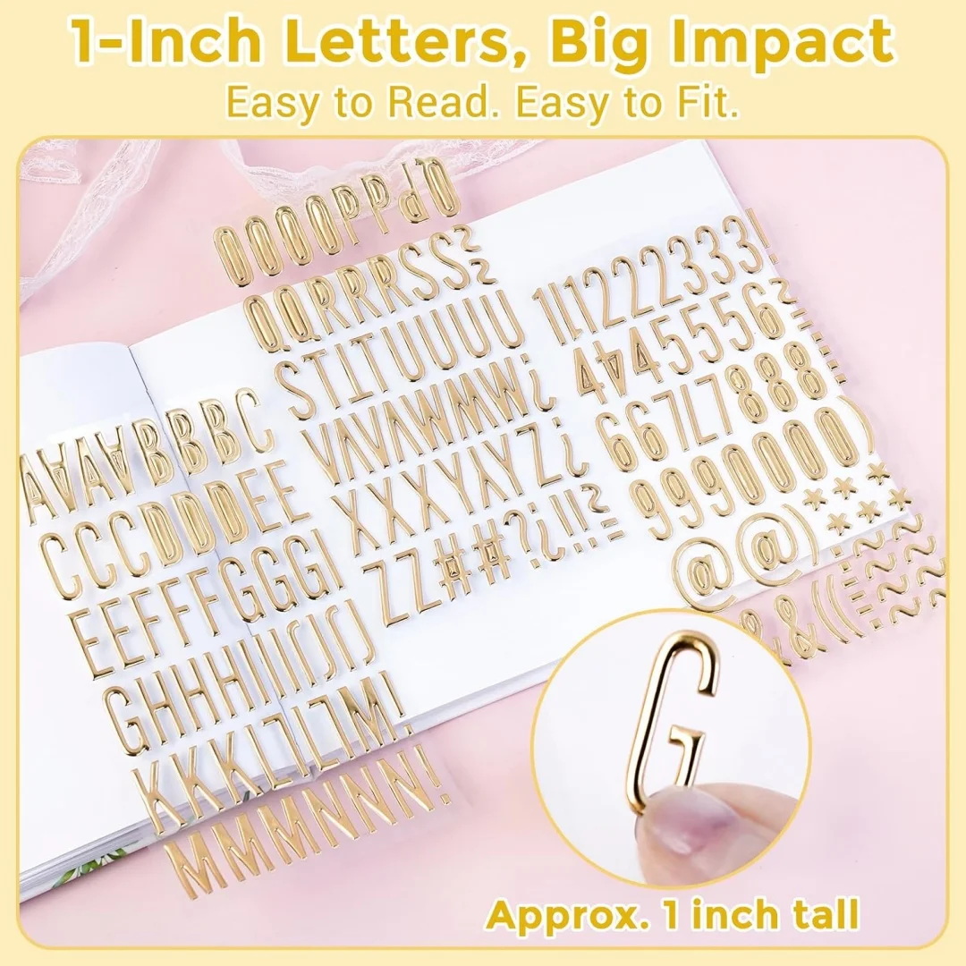 Gold Puffy Letter and Number Stickers 1 inch Gold 3D Alphabet Letter Stickers Golden Foam Stickers for Scrapbooking Decor DIY