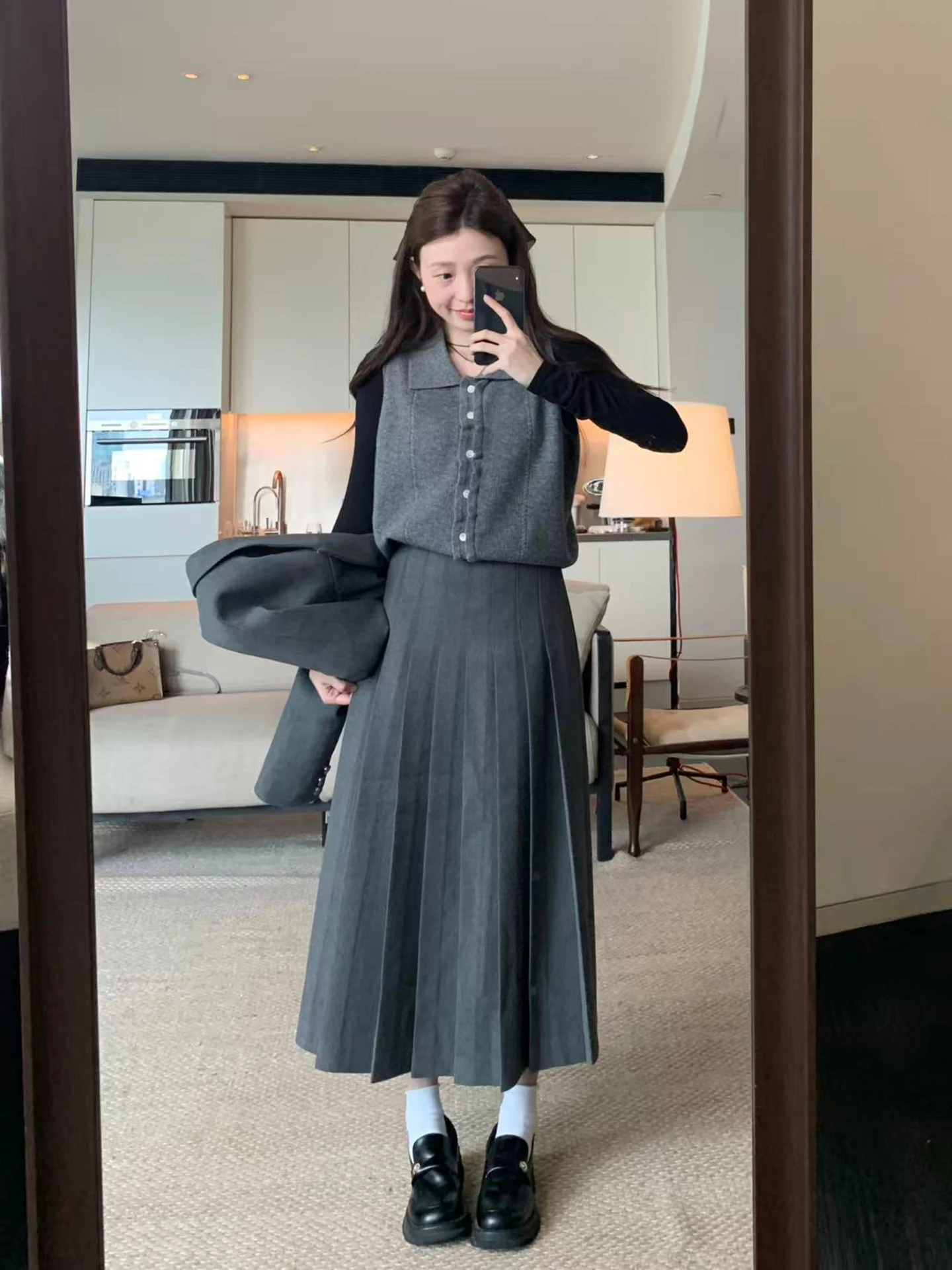 

Вязаный жилет Meng Meng из 100% шерсти с отложным воротником, ажурным узором и милым принтом в горошек, на одной пуговице, для повседневной носки