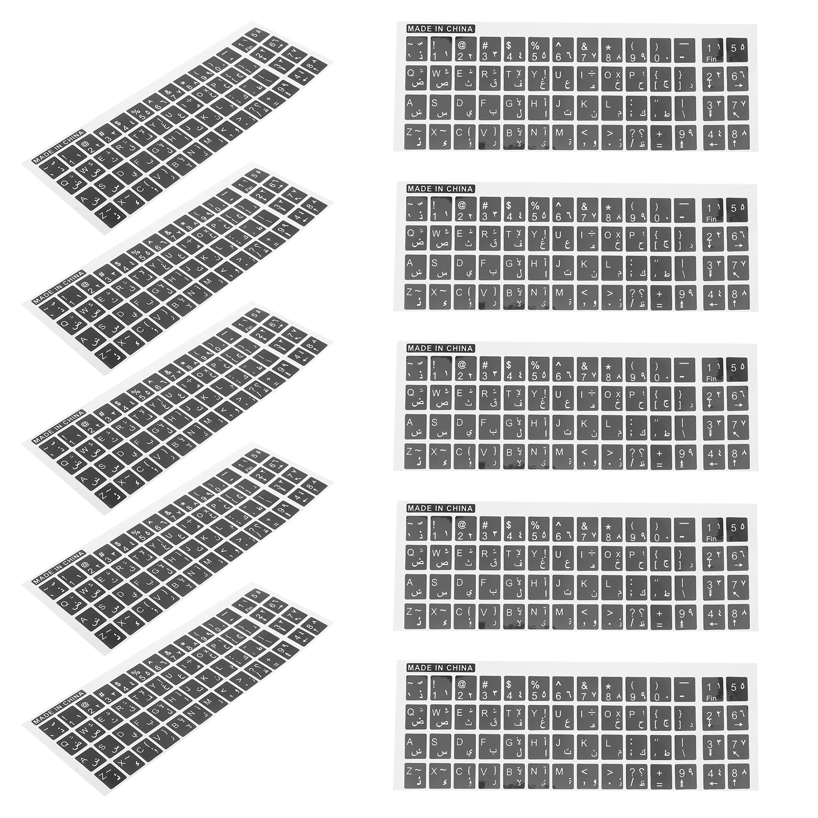 

10 Sheets Keyboard Stickers PVC Self Adhesive Laptop Desktop Computer Replacement Arabic Letters Black White Enhance Typing