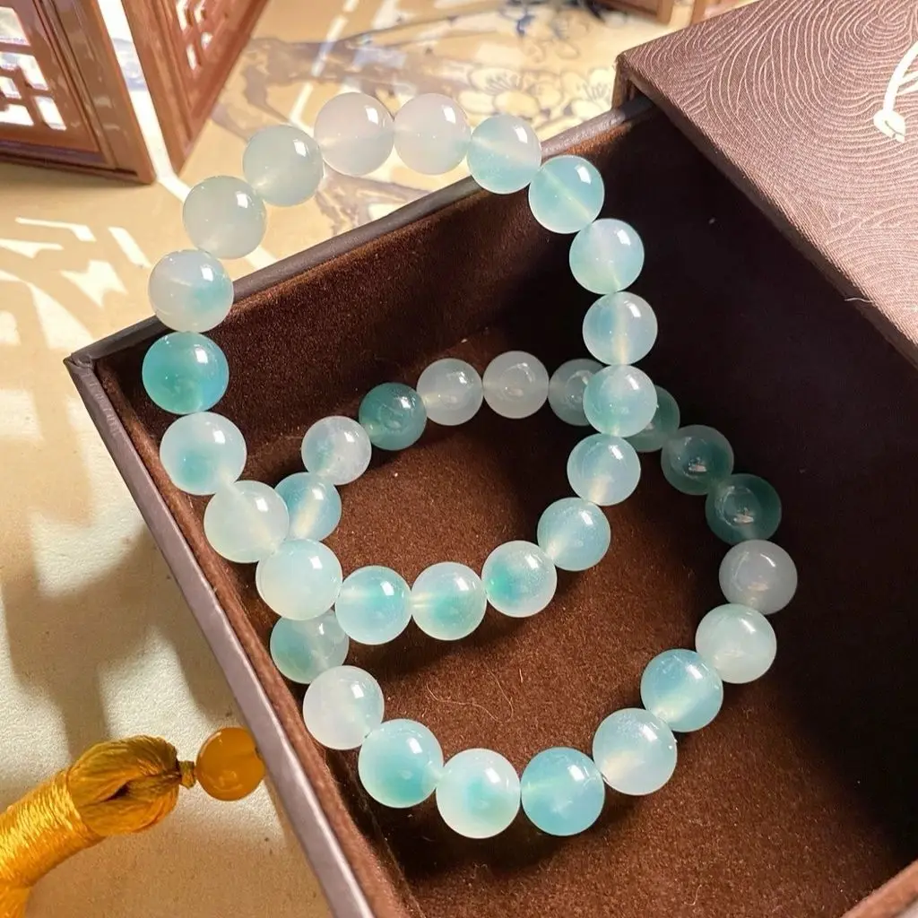 

Антикварный высококачественный нефритовый жадеит цвета старой синей воды лед тип Dulong нефритовый круглый браслет из бисера для мужчин и женщин