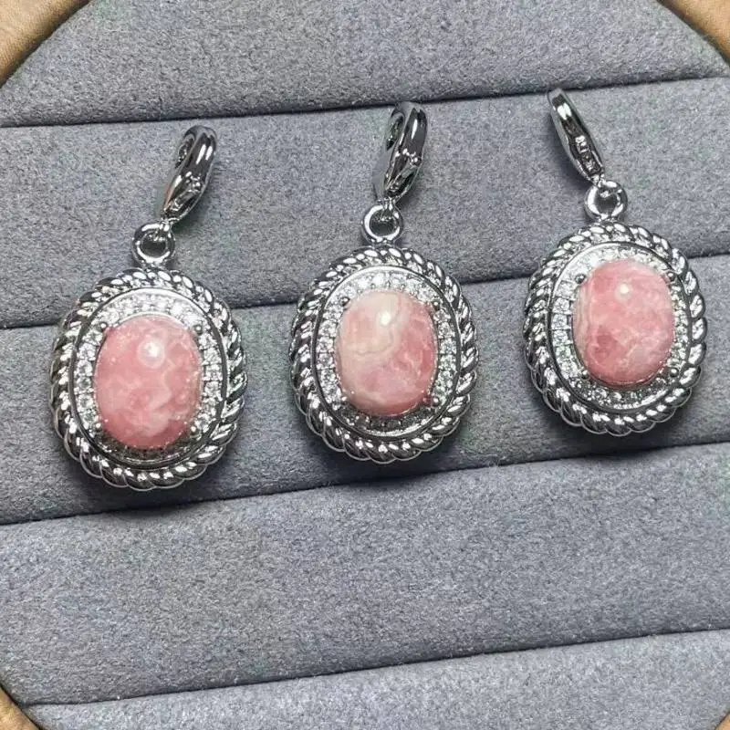 

5pendants natural 8*10mm rhodochrosite white copper pendant charms wholesale for diy making jewelry