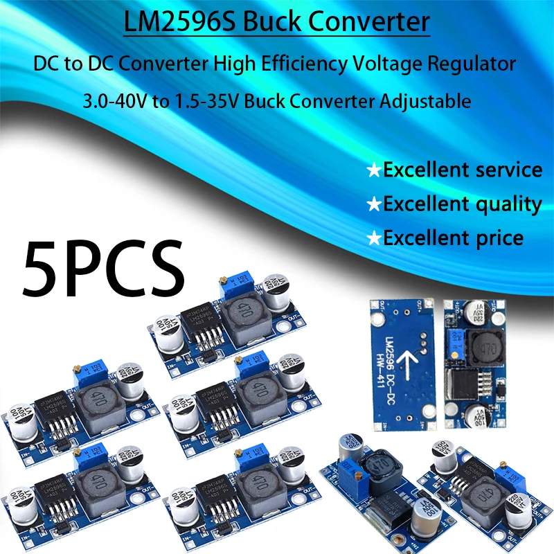 5PCS LM2596S Buck Converter DC to DC Converter High Efficiency Voltage Regulator 3.0-40V to 1.5-35V Buck Adjustable LM2576