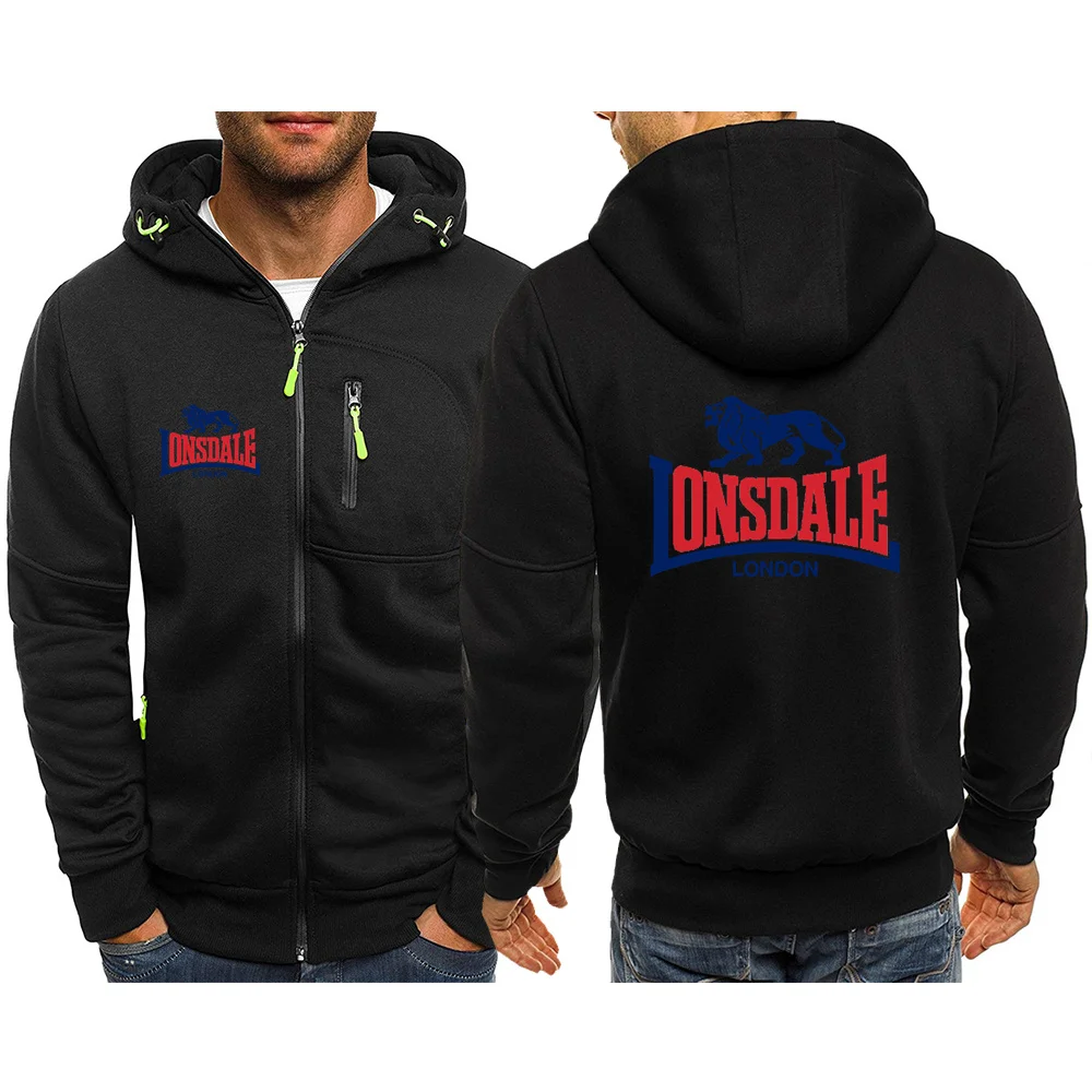 LONSDALE Spring 2024 Men\'s Printed Hooded Fashion Clothing Pullover Loose Sweater Harajuku Casual Sweatshirt Street Long Sleeves