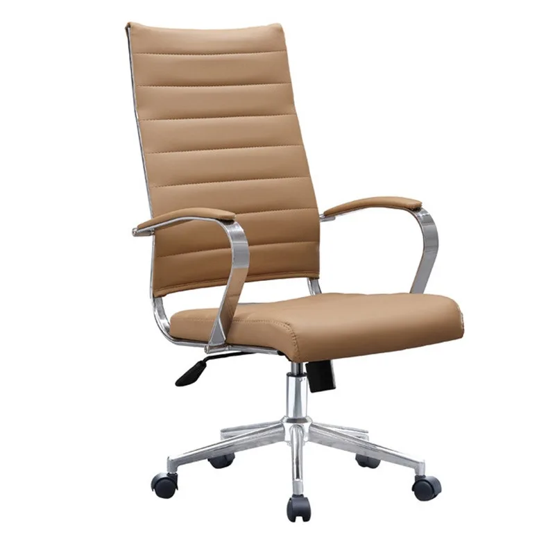 Sample Factory Direct Ergonomic High Back Swivel Boss Ribbed PU Leather Office Chair Modern, Beige