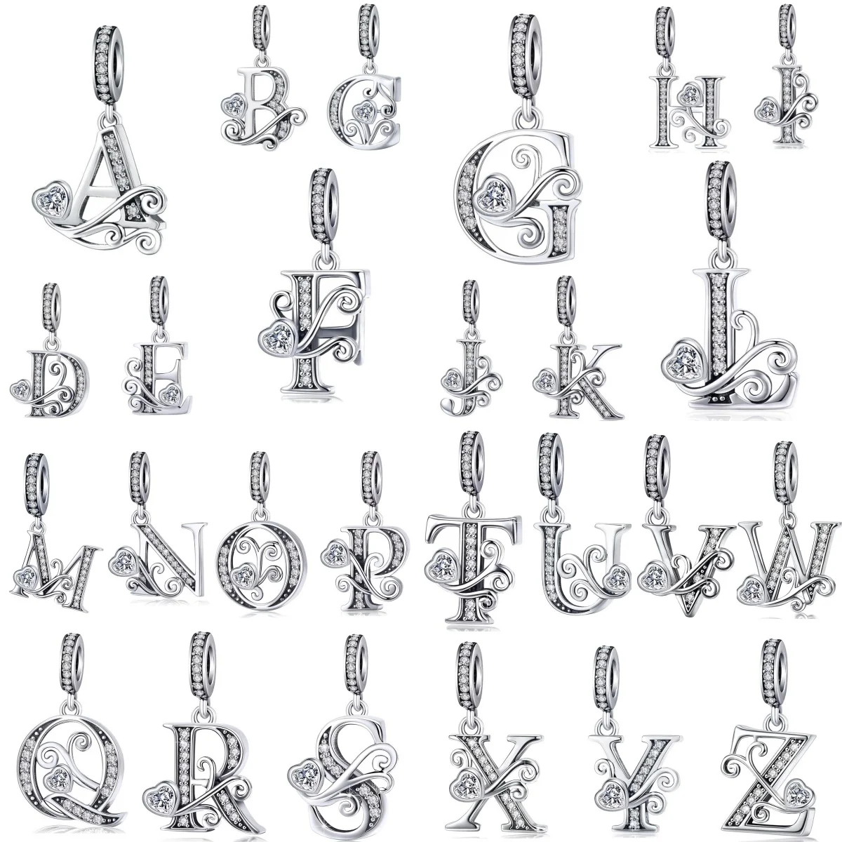 

Винтажные цветочные украшения с инициалами A-Z, подвески из чистого серебра 925 пробы с циркониевыми бусинами-буквами, для самостоятельного изготовления браслетов и ожерелий