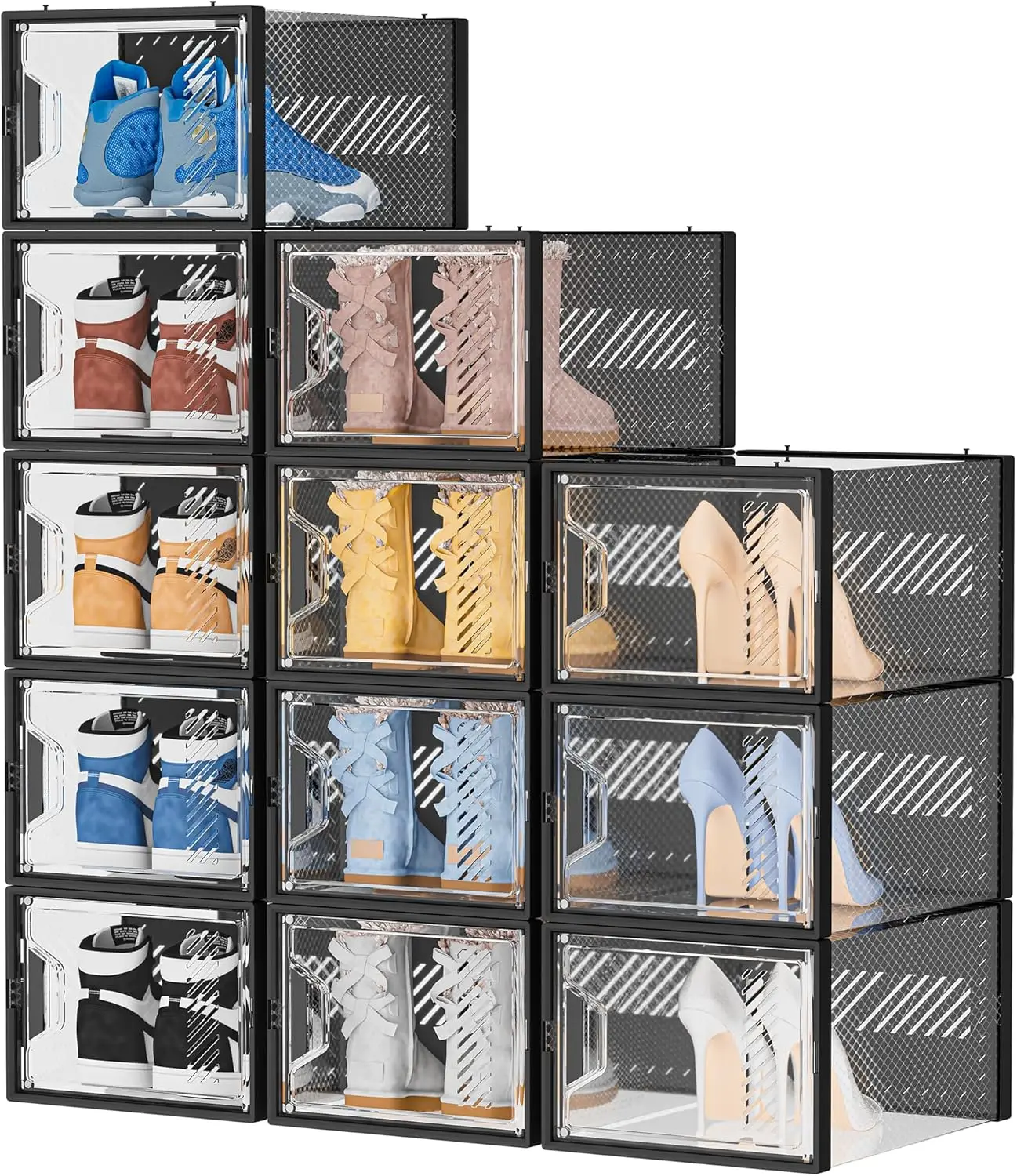 

Clear Plastic Stackable Shoe Storage Boxes, 12 Pack Large Organizer for Closet with Magnetic Door