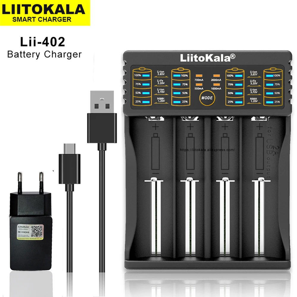 Liitokala Lii-402 Lii-202 1.2V 3.7V 3.2V AA/AAA 26650 10440 16340 21700 20700 14500 NiMH Lithium 18650 Battery Charger