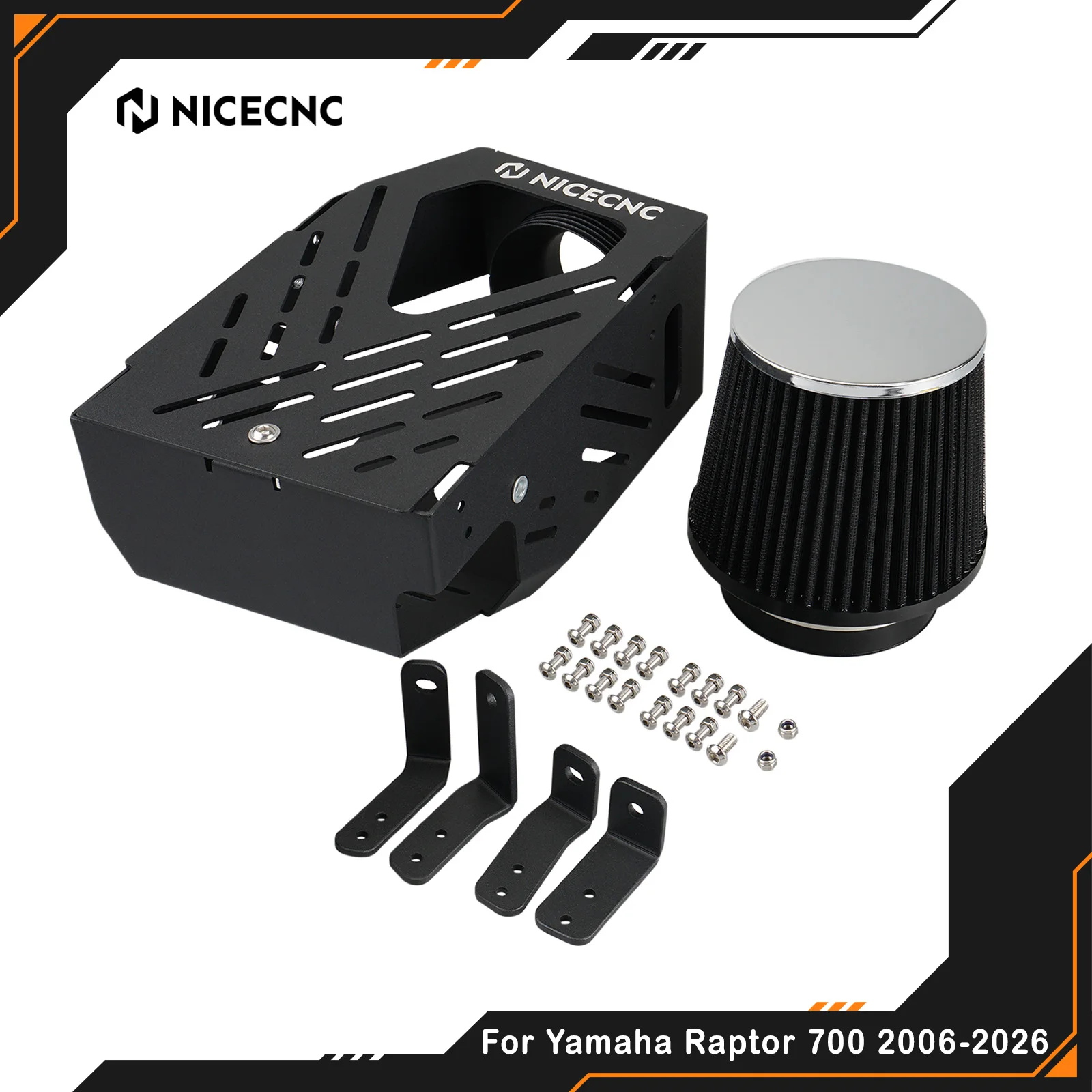 NICECNC Intake System Filter Kit Air Box For Yamaha Raptor 700 2006-2026 700R 2009-2026 Replaces 1S3-14411-00-00 Aluminum Alloy