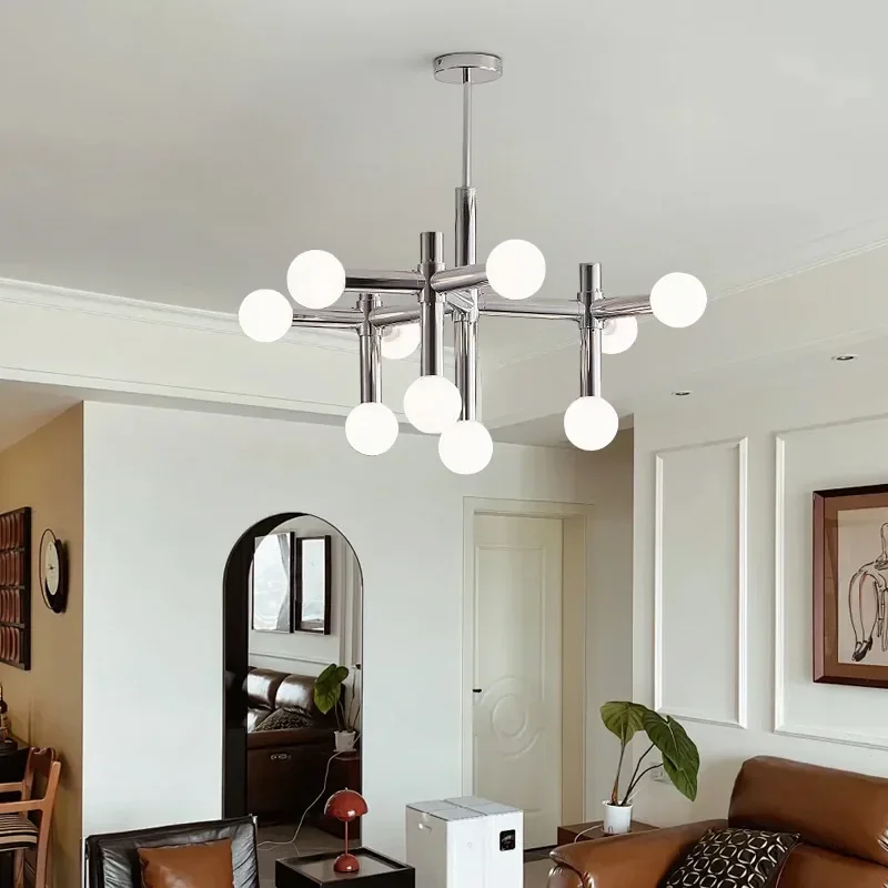 Modern Creative Glass Geometric Chandelier Restaurant Living Room Kitchen Bedroom Chrome Plated Pendant Lamp Home Decor Lighting