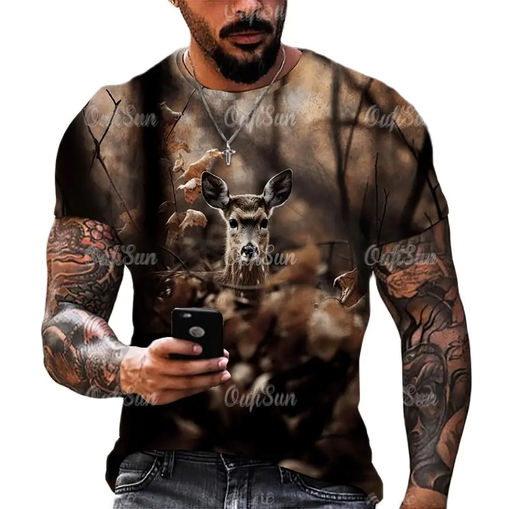 Jungle Animals T-Shirt For Men 3D Wolf Print Short Sleeve Tee Summer Outdoor Hunter T Shirt Oversized Top Tee Shirt Men Clothing