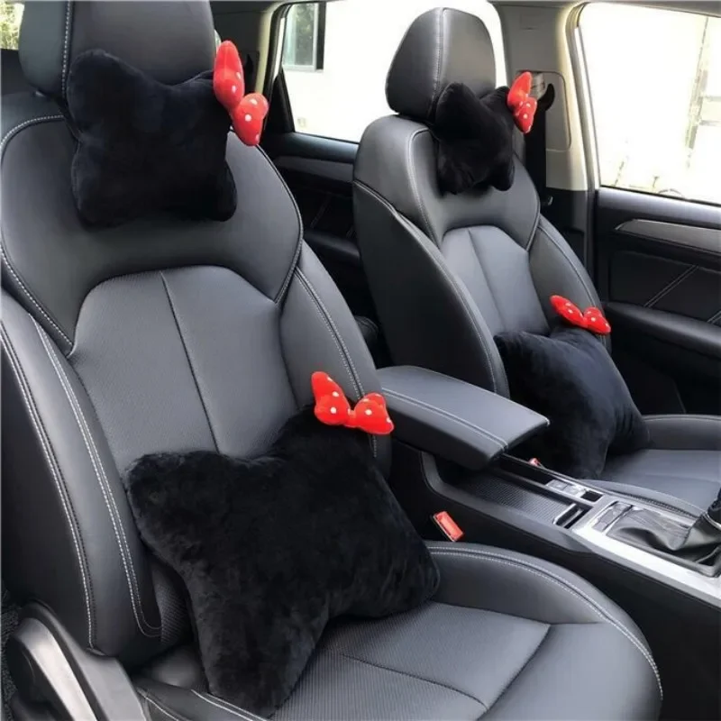 Cute Bowknot Car Headrest Neck Pillow Universal Plush Seat Belt Shoulder Pad Car Accessories Interior For Women view 3
