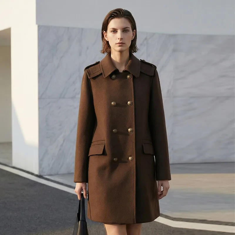 AYUNSUE Women's 100% Wool Coat Fashion Double-breasted Jackets for Woman Mid-length Commuter Outerwear Woman Clothes Ropa Mujer