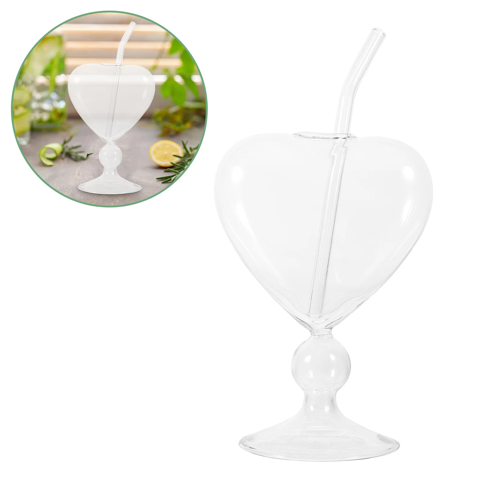 

1Set Clear Heart Shape Cocktail Glass Cup Straw Elegant Party Bar Wine Glass Goblet Drinking Cup Cocktail Glasses
