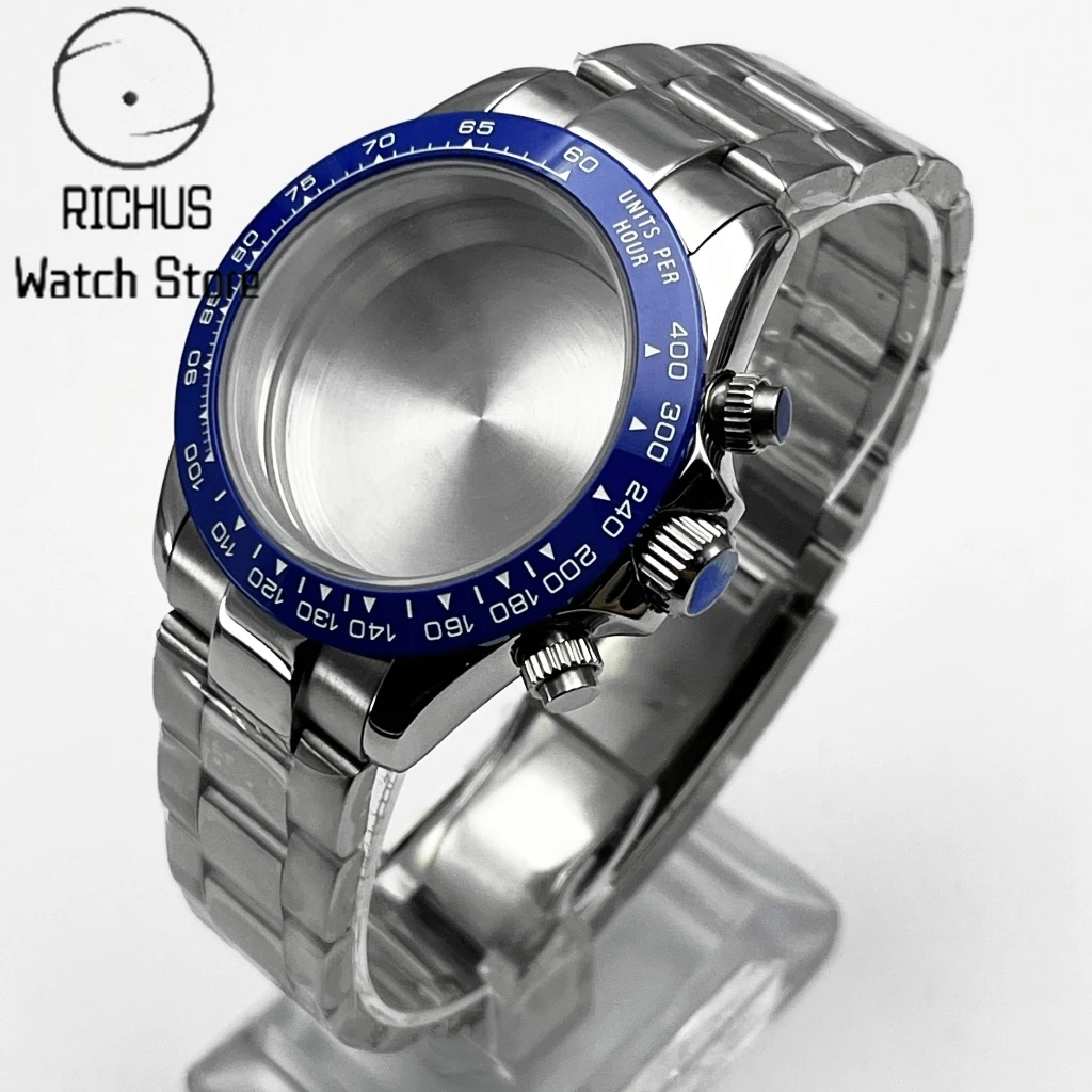 40mm VK63 Stainless Steel Watch Case with Steel or Rubber Strap Fit VK63 VK64 Quartz Chronograph Movement Watch Mod Parts
