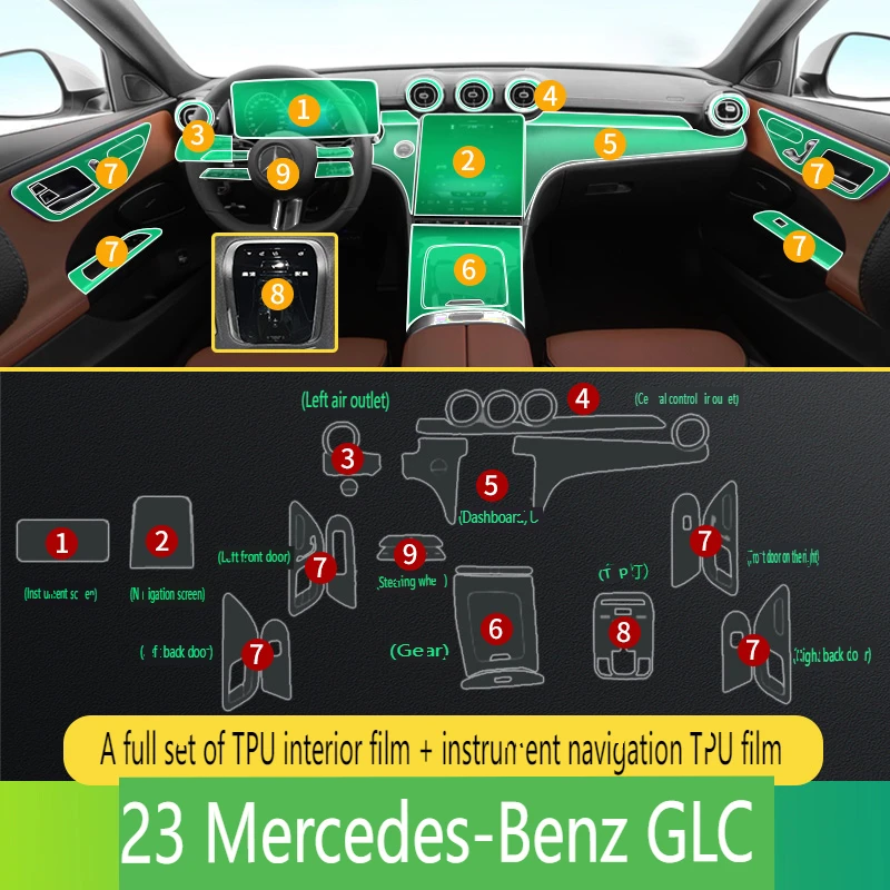 

Прозрачная пленка из ТПУ для Mercedes-Benz GLC 2023 дюйма, зеркальная защитная пленка для приборной панели, автомобильные аксессуары