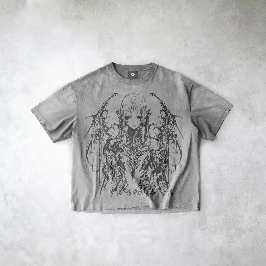 T-shirt graphique imprimé fille gothique pour femme, streetwear surdimensionné, haut court, style américain, Harajuku, vêtements gothiques, Y2K