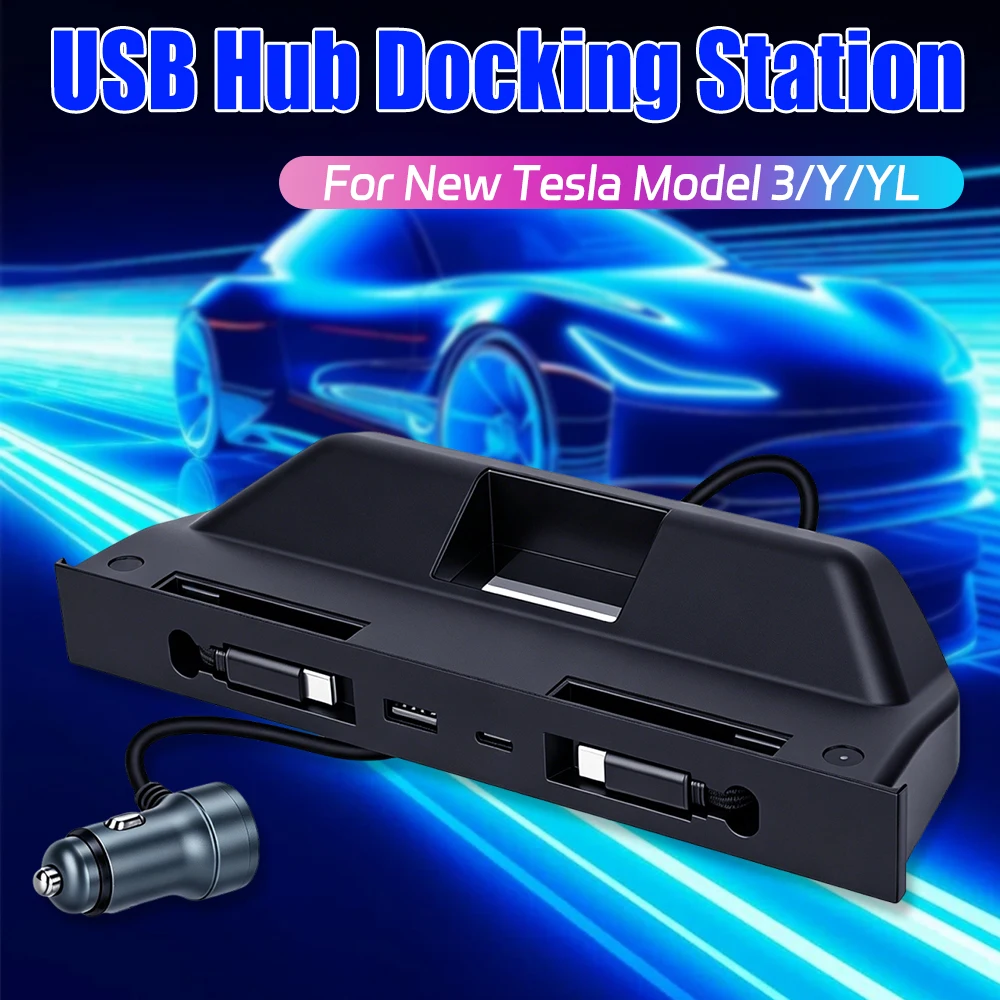 For New Tesla Model 3/Y/YL 2025 60W Quick Charger Expansion Dock USB Shunt Hub Intelligent Docking Station for Tesla Accessories