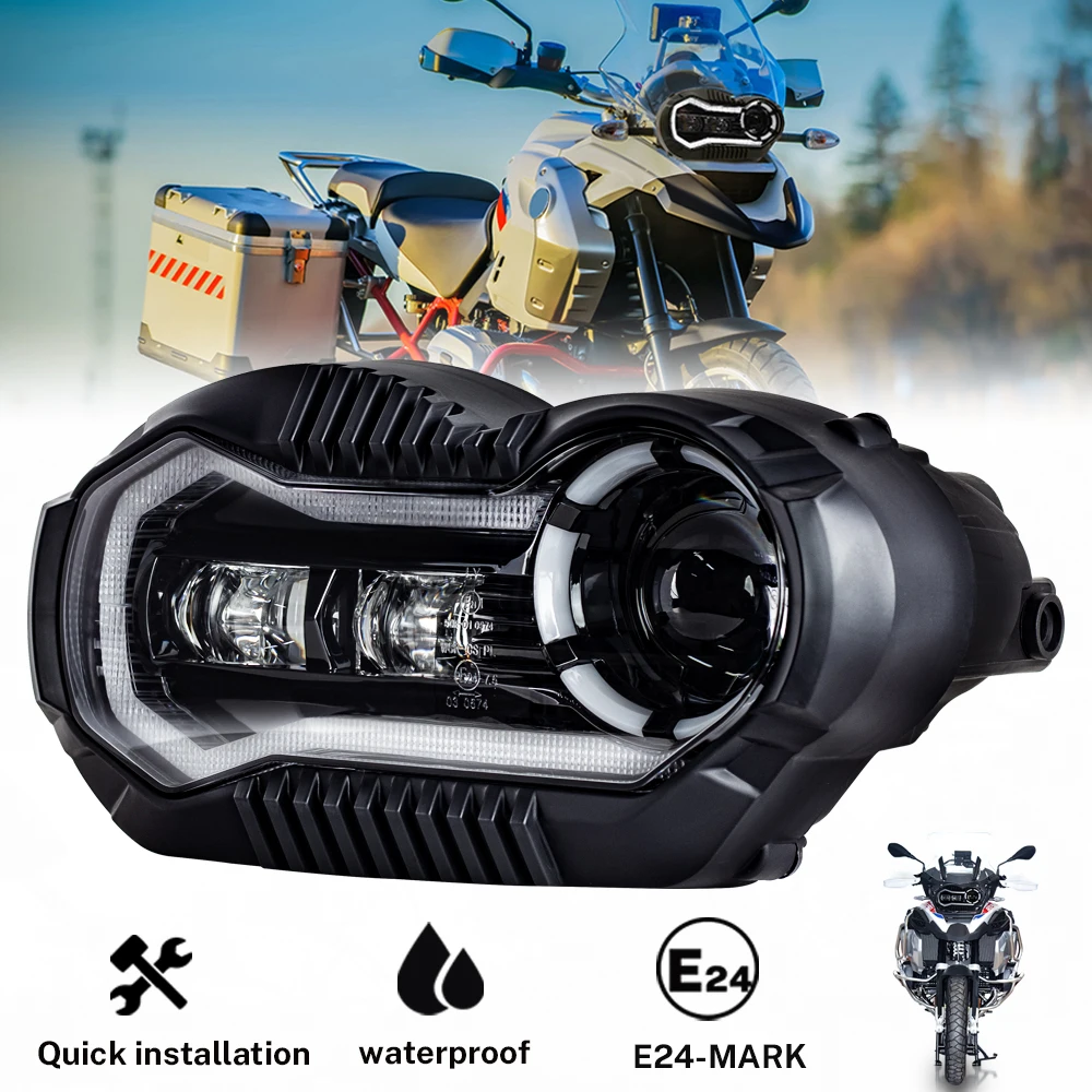 E24 E9 E-Mark Approved 65W Motorcycle LED Projector Headlight Assembly For BMW R1200GS Adventure LED DRL Fog Headlamp 2005-2013