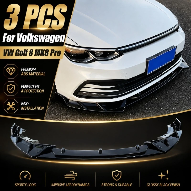 3 PCS Car Front Bumper For Volkswagen VW Golf 8 MK8 Pro Front Lip Spoiler Splitters Diffuser Body Kits Tuning Auto Accessories