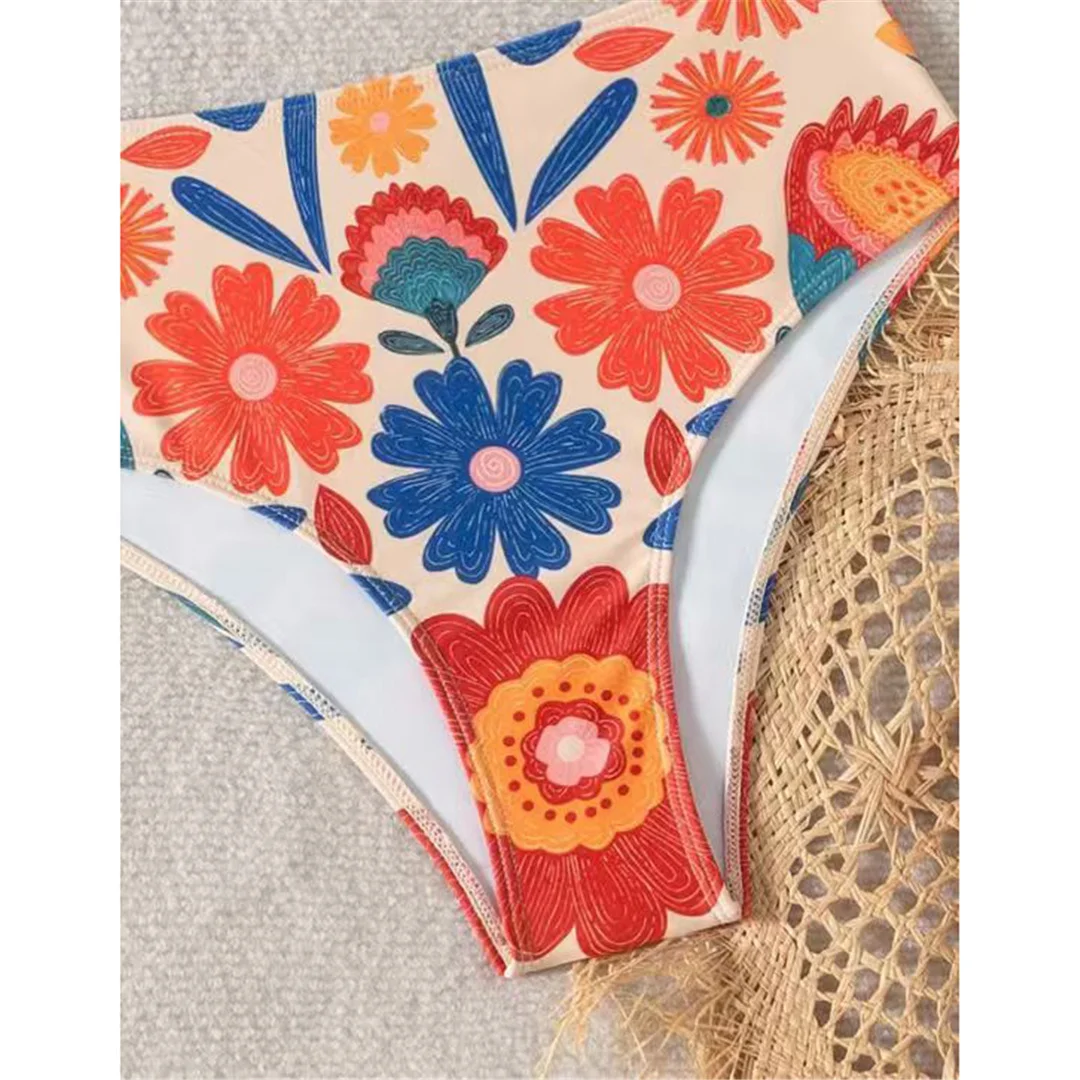 XS - XXL, Damen-Badeanzug mit Blumenmuster, hoch geschnittener Bikini, zweiteiliges Bikini-Set, Badebekleidung, Badeanzug, Modell V8350. – Detail 8