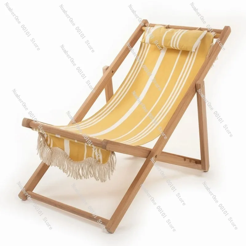 Folding Deck Chair Beech Wood, Portable Leisure Outdoor Camping Beach Chair, Cross Border Export Outdoor Furniture