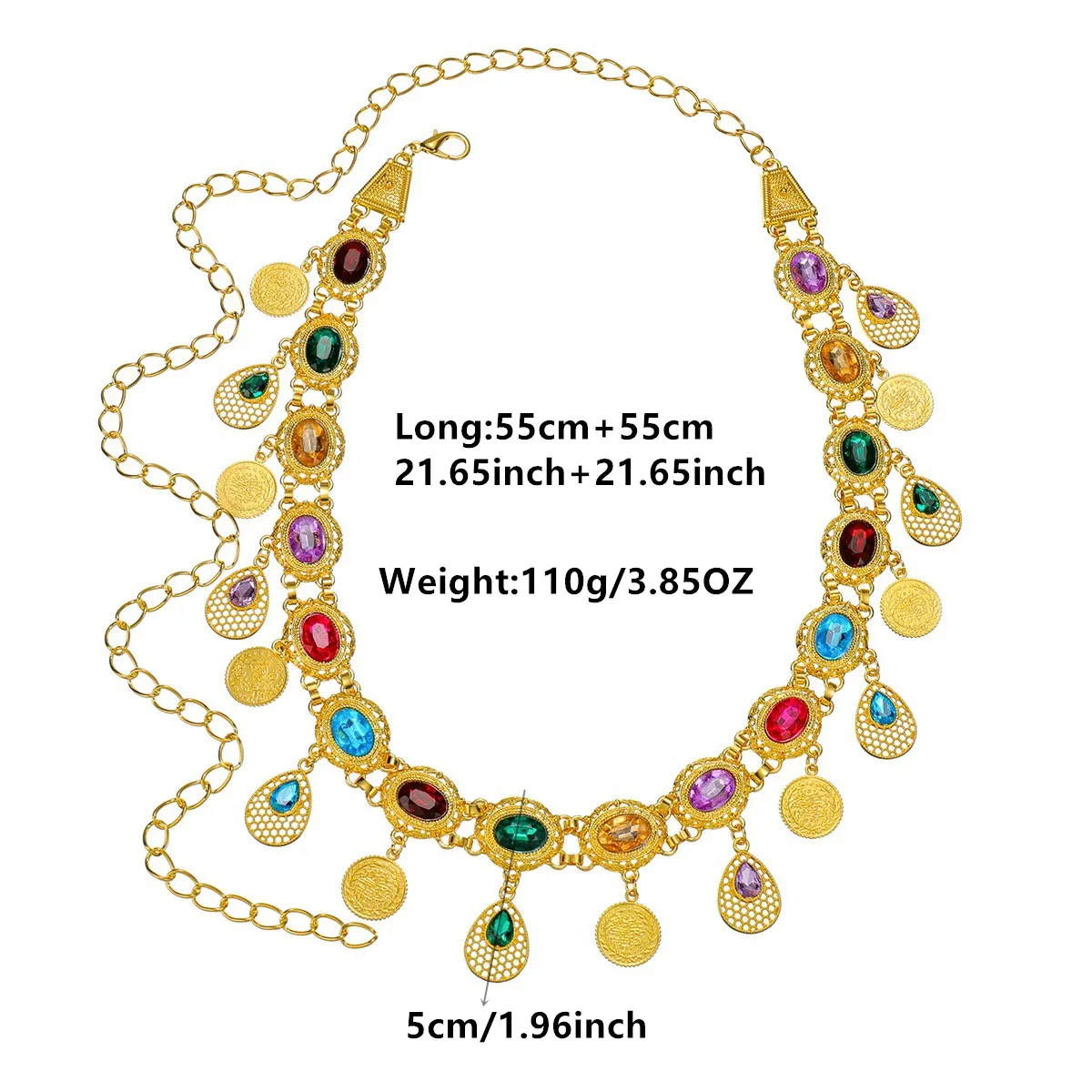 مرصعة بمجوهرات ملونة ومطلية بالذهب، هذا إكسسوار حزام الرقص الشرقي على الطراز العرقي هو قطعة من المجوهرات لرقص البطن