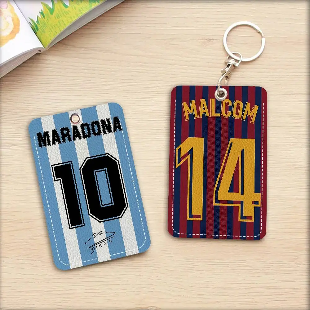 Football Jersey Name 1Pc PU Leather Card Holder Keychain Key Ring Door Lock Access Tags ID Card Case Keychain Card