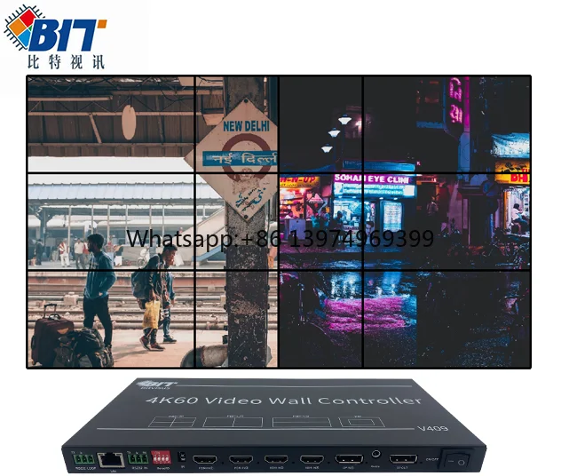 Bitvisus 4K60 4 Inputs 9 Outputs Video Wall Controller 1x3 1x4 1x5 1x6 1x7 1x8 1x9 2x2 2x3 3x3 Video Processor Switcher