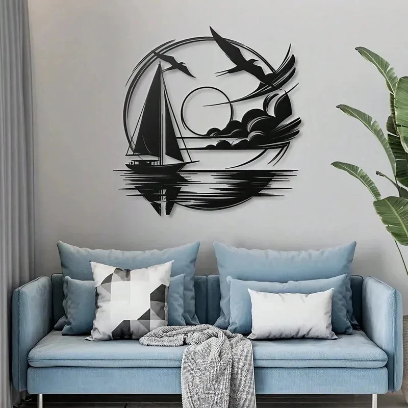 Nautical Home Gift Idea - Waterproof Sailboat Metal Wall Decoration for Modern Spaces 1PC