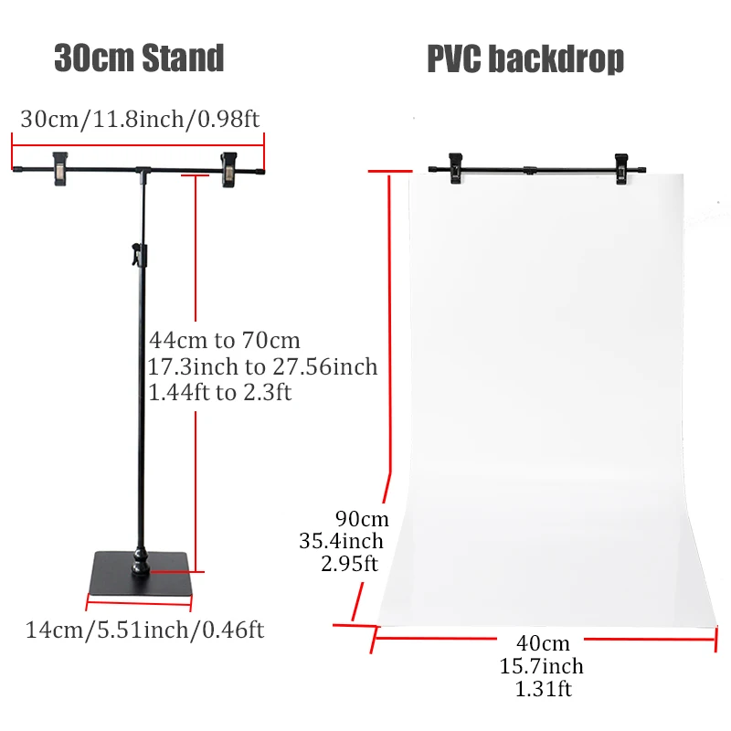 BFOLLOW 30cm T Shape Background Stand with 40cm PVC Backdrop Props for Product Photography Desk Photo Shooting Kit Studio Set