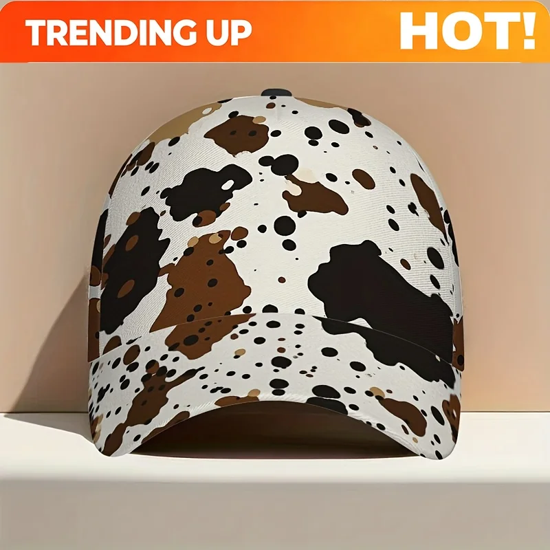 1pc of a Classic Baseball Cap Featuring a Brown And White Cow Spots Design - a Lightweight, Adjustable Duckbill Hat, Great