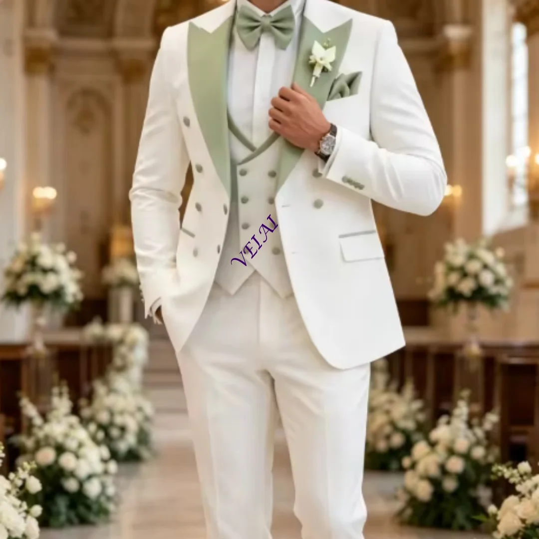 CustomizedNew White Lapel Black Business Men Suit Wedding Party Prom Groom Groomsman Formal Occasions Tuxedos 2 Piece Set Blazer