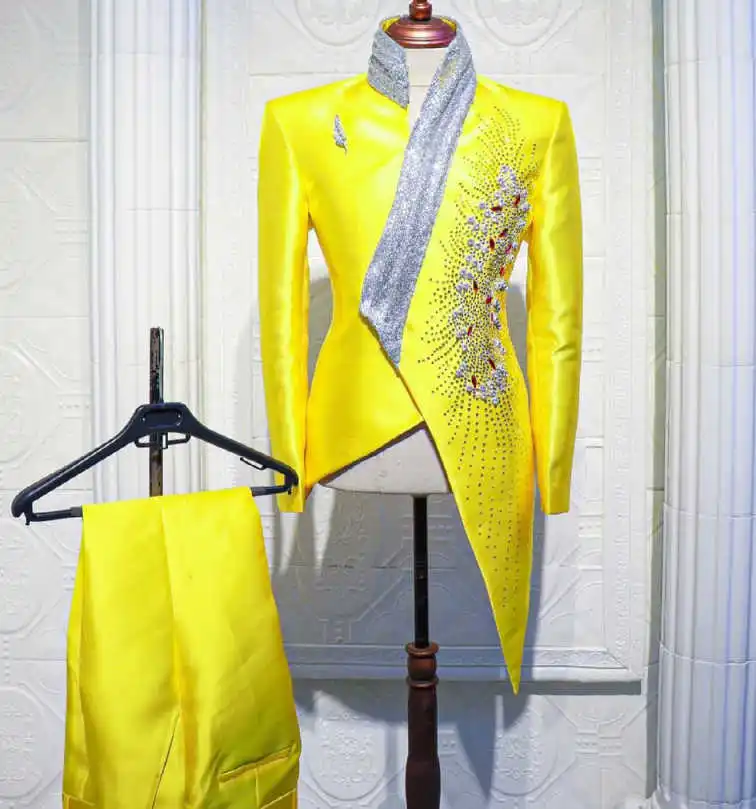 Fashion Yellow Wedding Tuxedos Unique 2 Piece Set Jacket Pants Men Suit Designer Formal Groom Wear Party Suits Customized
