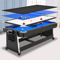Four-in-one pool table Multi Game Table with Billiards, Air Hockey, and Table Tennis Dining table