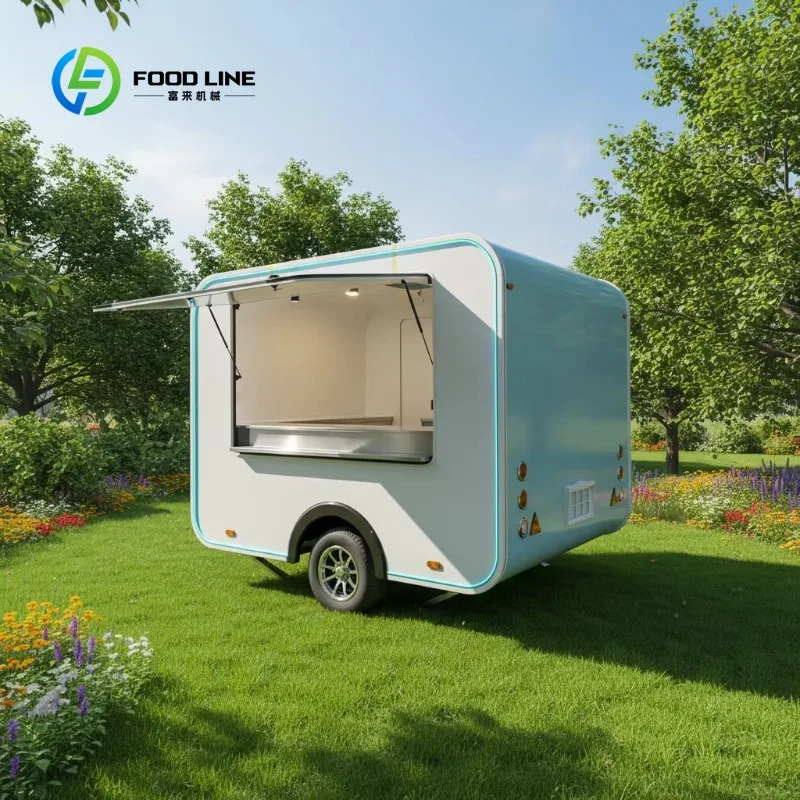 Customized Color Pink Coffee Station Fully Equipped Commercial Mobile Kitchen Hot Dog Food Truck Trailer Restaurant Food Shop