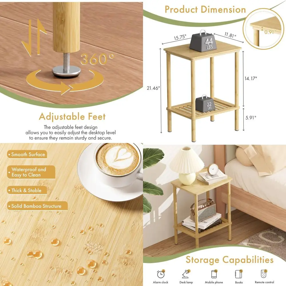 

Компактный бамбуковый двухуровневый приставной столик для дома, гостиной и декора ванной комнаты