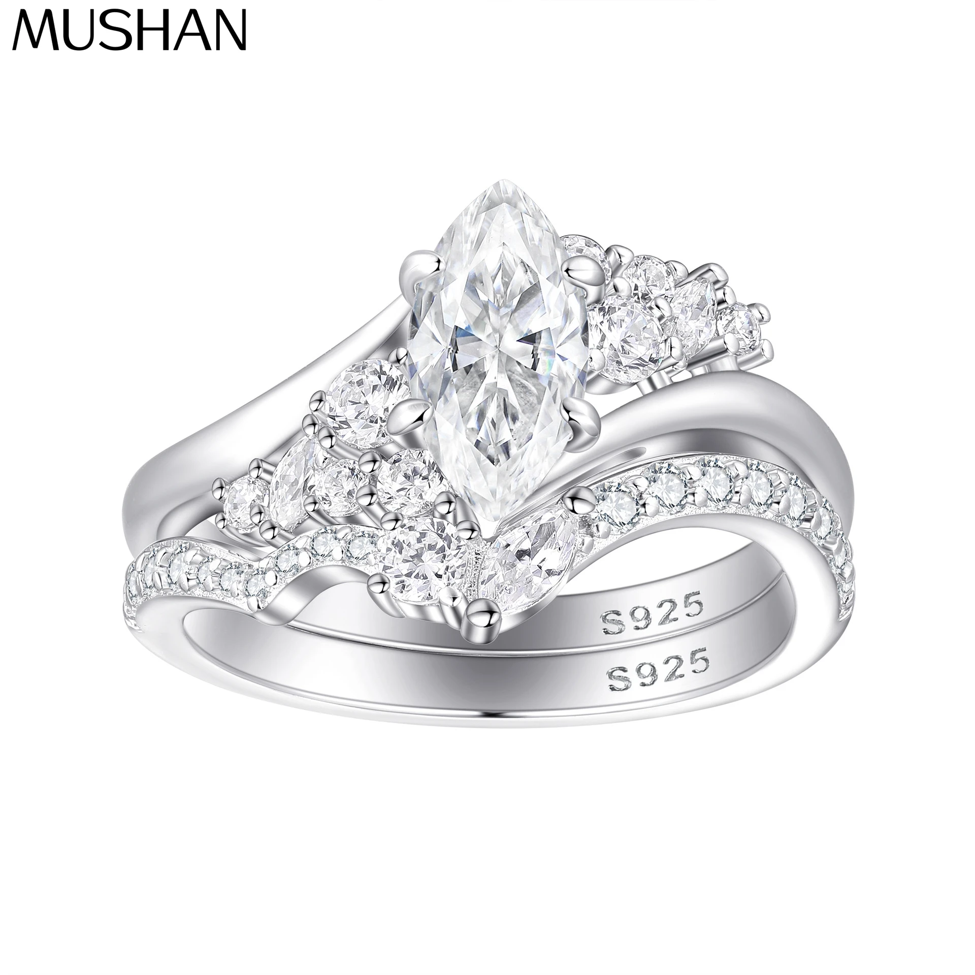 

MuShan Brand Jewelry 925 Sterling Silver Ring Zircon 5A Grade Heart Romantic for Ladies 18K Gold Plated Fine Jewelry Rings