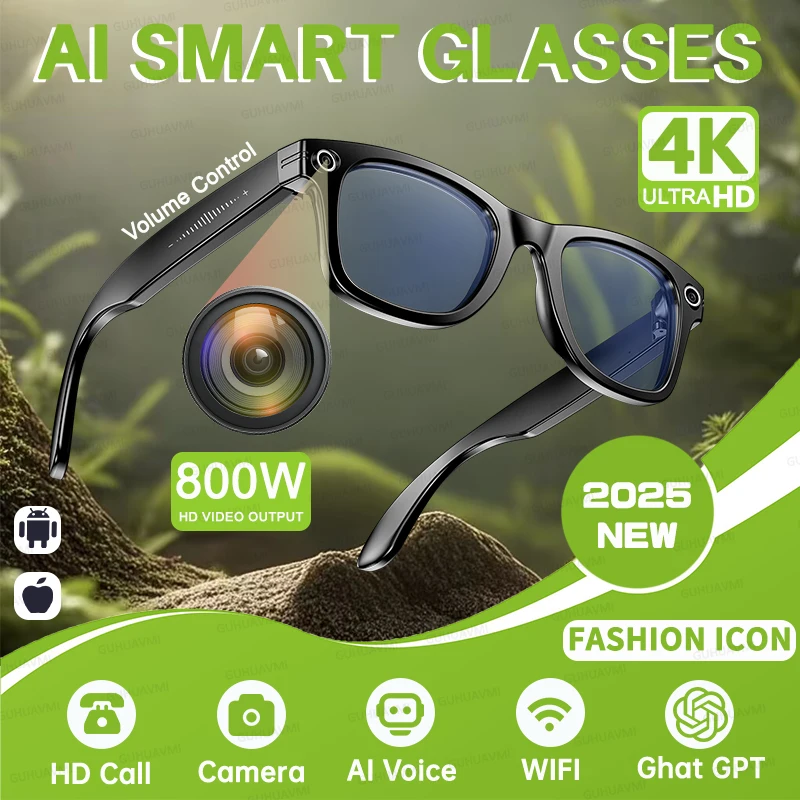 

NEW 8 Million Pixels Smart Glasses Recording Videos AI Photo Recognition Answer Translation IP65 Waterproof Bluetooth Glasses ﻿