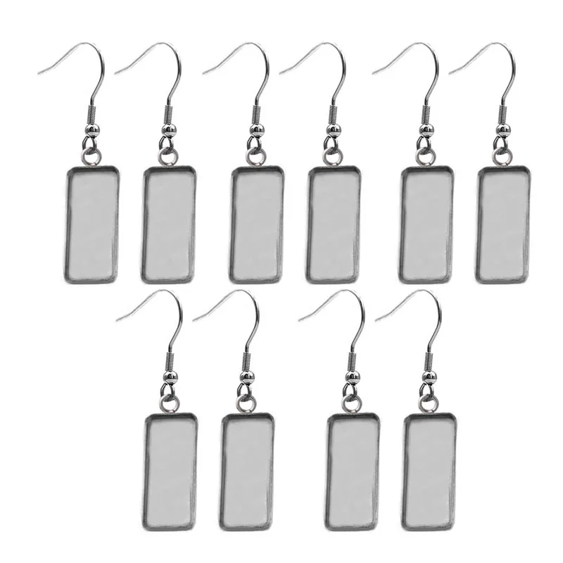 10pcs Stainless Steel Rectangle Drop shaped Cabochon Earring Base Settings Bezel Blanks For DIY Jewelry Making Accessories