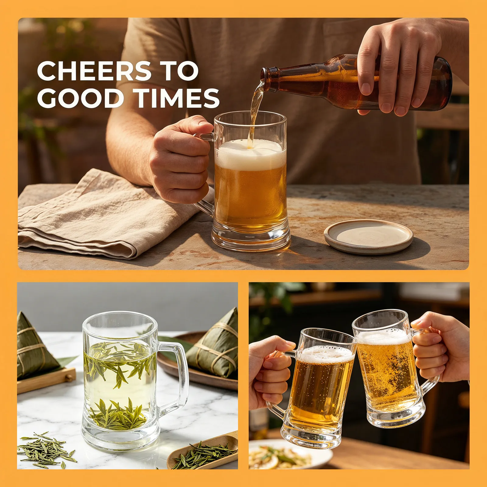 Glass Beer Mug Stein Clear Handled Large Drinking Glass Iced Tea Lemonade Juice Cup 500Ml Beer Stein Party Beach Father's Day view 3