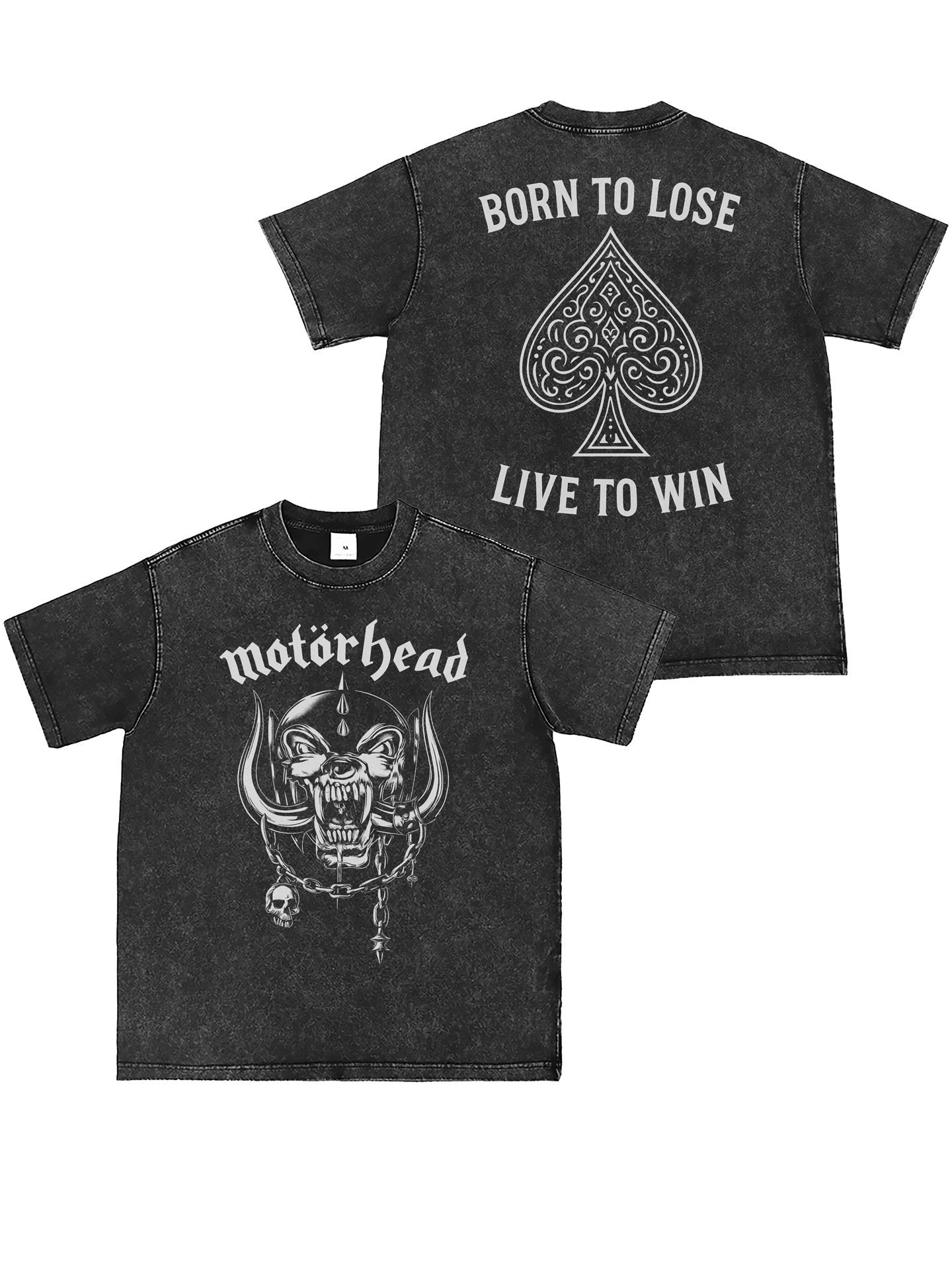 Motörhead Band Digital Direct Print Washed Vintage Grey American Street Punk Rock Short Sleeve T-Shirt Loose Fit Cotton Youth...