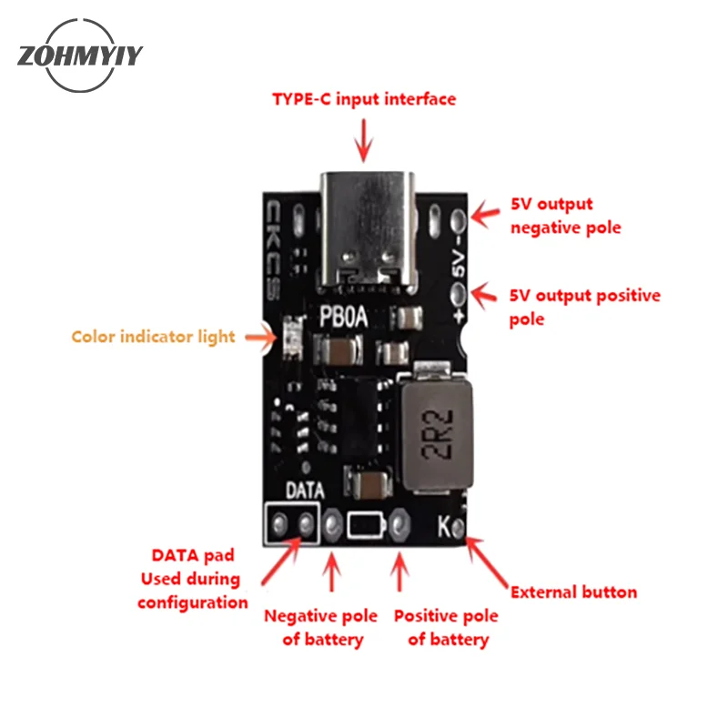 1PC High-precision 5V 2A Charging And Discharging Integrated Module Type-C Input Compatible With 4.2V/4.35V Lithium Battery